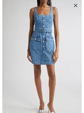 L'AGENCE Blue Denim Button-Front Midi Dress with Belt